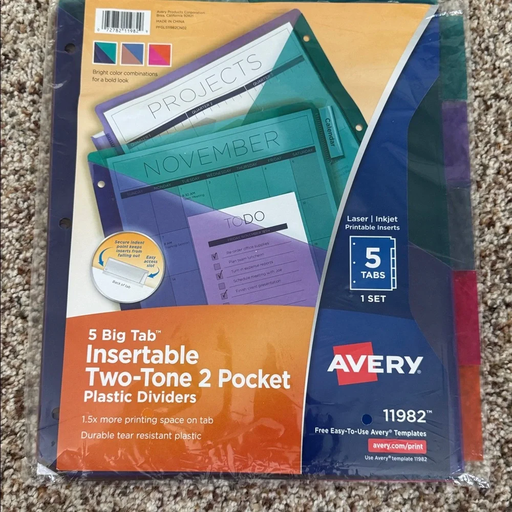 Avery 5 count big tab insertable two pocket plastic dividers